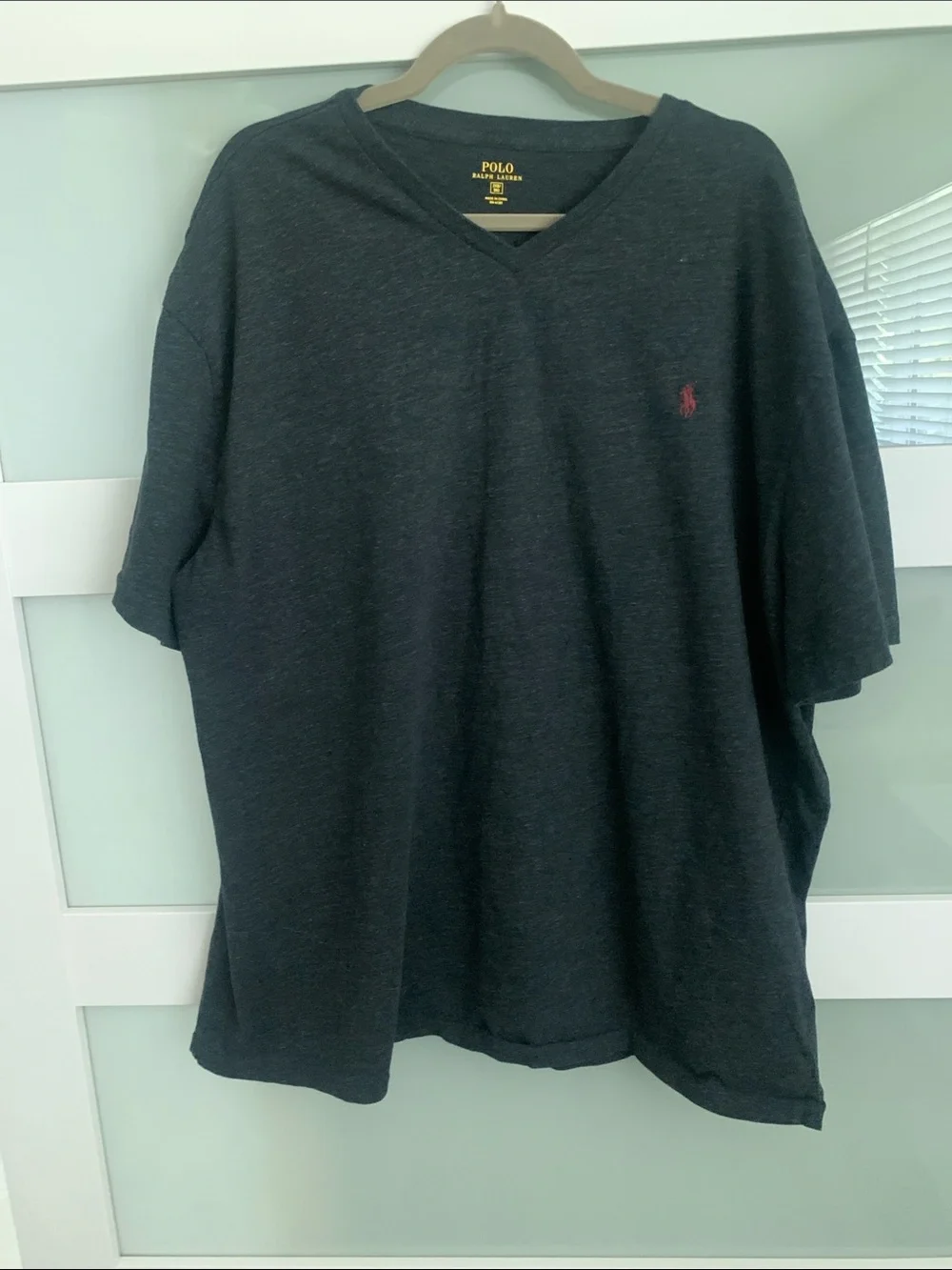 Polo by Ralph Lauren Dark Heather Gray V-Neck Tee with Maroon Red Pony